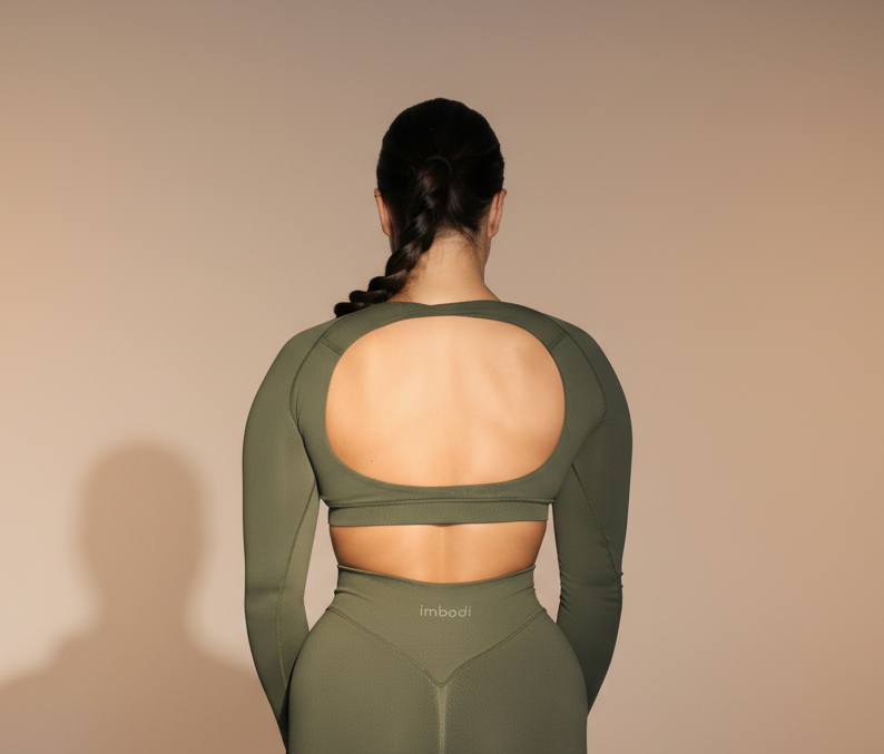 Bodi Long-sleeve Crop in Olive