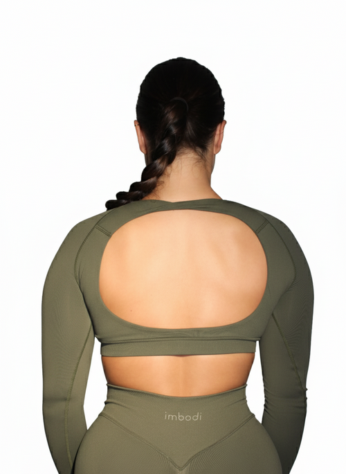 Bodi Long-sleeve Crop in Olive