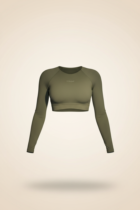 Bodi Long-sleeve Crop in Olive