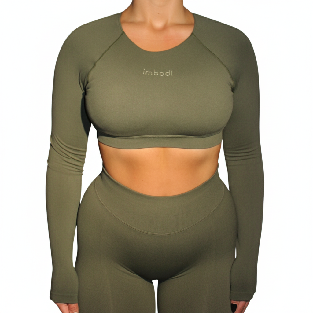 Bodi Long-sleeve Crop in Olive